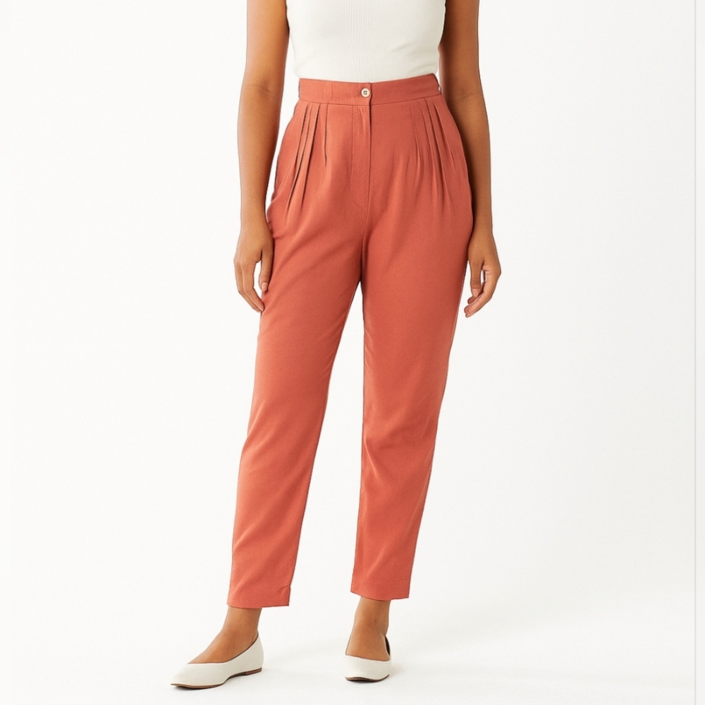 Zanella Women’s Pants Sz 8 Work Trousers Italy Pleated High Waisted Pink Orange